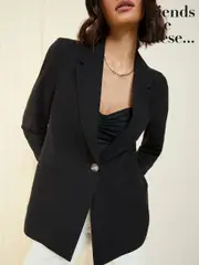 Friends Like These Black Single Breasted Linen Blend Tailored Blazer (AL6855) | $113