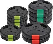 Weight Plates 60kg - Weight Plates Set 5kg x 2 + 7.5kg x 4 + 10kg x 2 - Standard 26.5mm - - Dual Grip Ez Handle PVC Coated - Weight Training Exercise Workout Fitness Gym Strength