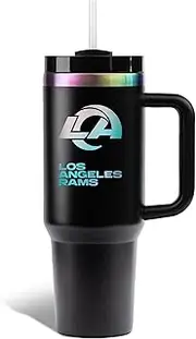 The Memory Company Officially Licensed NFL 40oz Iridescent Laser Etched Logo Tumbler with Handle, Double-Wall Vacuum Insulated Stainless Steel, Hot & Cold Drink Travel Cup, Leak-Proof Lid, Team Logo