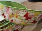 Offray Wired Ribbon W Butterfies 10 Yds Long 2 1/2" Wide Lime Green Inside New