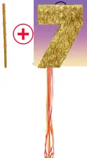 Number Seven Siete Gold Oro Pinata Piñata Birthday Piñata Pull string Hit Stick
