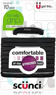 Scunci No-Slip Grip Comfortable All Day Strong Hold, Black Elastics, 10-Pcs per Pack (1-Pack)