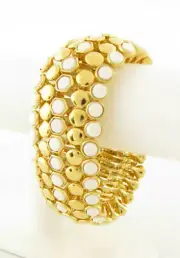 New LAUREN Ralph Lauren $78 Pebble White & Gold Plated Wide Stretch Bracelet