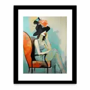 Girl Hat Chair Modern Art Canvas Framed Art