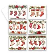 12 Assorted Christmas Stocking Greeting Cards with Envelopes (2 of each)