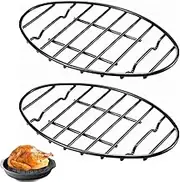 2 Pack Oval Roasting Rack,12 Inch Black Cooling Rack with Integrated Feet, Enamel Finished Cooling Rack Grill, Nonstick, for Roasting Pan, Great for Basting, Cooking, Drying, Baking Tools