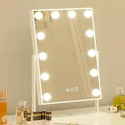 FENCHILIN Hollywood Vanity Mirror with Lights Hollywood Makeup Mirror with 12 LED Bulbs Lighted Vanity Mirror 360 Rotation Smart Touch Control Light Up Makeup Mirror 10x Magnifier