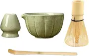 Maedery Matcha Set,4PCS Exquisite Matcha Tea Set,Match Bowl with Spout and Whisk,Matcha Whisk Stand (Chasen Holder) for Matcha Tea Ceremony (Mottled Green)