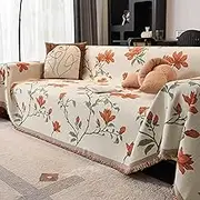 French Vintage Elegant Magnolia Flowers Anti Scratch Couch Cover Blanke,Flowers Chenille Fabric Waterproof & Antifouling Couch Covers (Orange,180 * 480cm/70.7 * 188.9in)