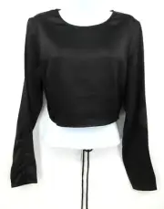 WAYF NATURAL INSTINCTS OPEN BACK CROPPED TOP Womens Medium Black Long Sleeve NWT