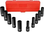 10 Pieces 1/2" Hex Drive Impact Socket Set Cr-V Steel Deep Sockets Garage Workshop Tools Kit 10-24mm