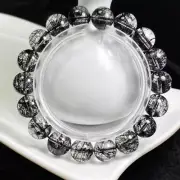 11.2mm Natural bar Black Hair Rutilated Crystal Round Beads Sphere Bracelet