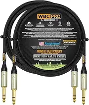 2 Units - 6 Foot - WBC-PRO-Quad Ultra-Silent Ultra-Flexible Balanced Star-Quad Cable with Amphenol QS3P-AU ¼ Inch (6.35mm) Gold Straight TRS Stereo Phone Plugs & Black Tweed Jacket