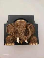 Handmade Thai Elephant Wooden + Set Of 6 Cork Coaster + Napkins Holder