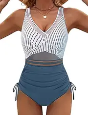 [Blooming Jelly] Womens Tummy Control One Piece Swimsuits Mesh Modest Slimming Bathing Suit Twist Push Up Swim Suits 2025