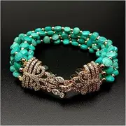 LAnGSHAW Ethnic Style 6 Strands Faceted Coin Shape Green Turquoise Bracelet 8.5" for Women