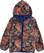 [GuoChe] Funny Red Monster Car Black Sherpa Lined Toddler Hoodie Toddler Girl Fleece Jacket Navy Blue Baby Zip Sweatshirt 3T