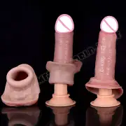 BIGGER Penis Extender Enlarger Girth Enhancer Realistic Sleeve Condoms Sheath