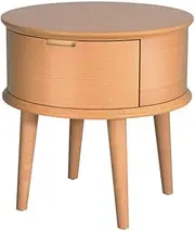 Artiss Wooden Bedside Table with Drawer Nightstand, Bedroom Living Room Home Furniture, Curved Side Bed End Side Storage Cabinet Space Saving Organizer Unit with Gap Handle and 4 Legs Oak