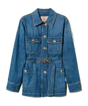 TWINSET Jacket with Patch Pockets and Belt IT40,IT44,IT42 'Chinese Cowboy' Blue