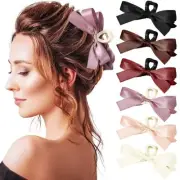 6 Pack Bow Claw Clips for Women Thick Bow Hair Accessories for Thin Earth Tone