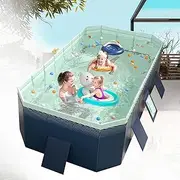 Durable No Inflatable Pool, 1.8/2.1/2.6/3M Foldable Swimming Pool Easy to Assemble Above Ground Pool with Two Quick Drains High Stability for Backyard Garden Party 300cm