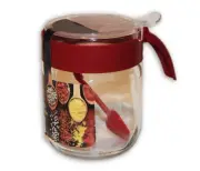 Simply Home Glass Jar w/ Spoon 1.5 Cups Spice Container Red New