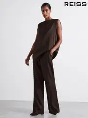 Reiss Chocolate Camille Atelier Satin Tunic Top with Wool (E29866) | $540