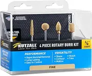 [Kutzall] 4-Piece Rotary Burr Kit - 1⁄8" Shaft, Fine - Woodworking Attachment for Dremel, Foredom, Ryobi, Milwaukee Tools - Structured Tungsten Carbide (18FKIT01)