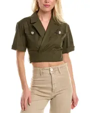 Derek Lam 10 Crosby Ragean Linen-Blend Wrap Top 12 Green
