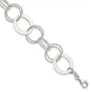 7.5 Inch Sterling Silver Polished And Textured Circle Link Bracelet