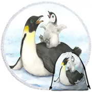 Cute Animal Art Drawings Penguins Happy Time Round Beach Towel
