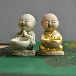 東南亞風格泰式佛像小沙彌擺件 小沙彌婚慶燭臺 創意個性沙雕香具1入