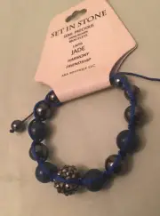 Set In Stone Lapis Jade Semi-Precious Beads Handwoven Friendship Bracelet-New