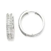 Solid 14k White Gold Simulated CZ Hoop Earrings