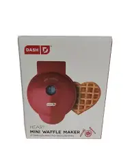 Dash Heart Mini Waffle Maker Non Stick 4” Cooking Surface Red New