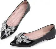 [YJJQMYYCPA] Leather Ballet Flats for Women Bling Rhinestone Fashionable Pointed Slip on Comfort Breathable Wedding Flats Shoes for Women Dress Shoes