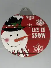 Christmas Wooden Snowman Ball Shape Let It Snow Hang Up Wall Decor
