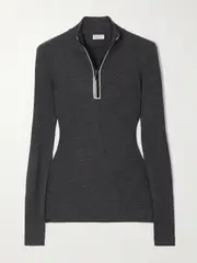 [Brunello Cucinelli] Brunello Cucinelli - Bead-embellished Ribbed Wool Turtleneck Top - Gray - large large Gray