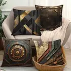 Textured Black and Gold Geometric Print Pattern Throw Pillow Cushion Cover