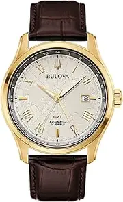[Bulova] Wilton GMT Men's Automatic Watch Brown/Gold 97B210, Strap.