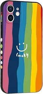 Smiley Rainbow Phone Case for iPhone 12 13 11 Pro Max 12 Mini 14 Pro Max X XR XS Max SE 6 6S 7 8 Plus Side Pattern Square Covers,A,K01101,for iPhone 7 8Plus