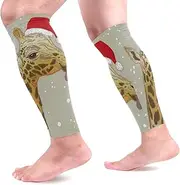 [MASSIKOA] Christmas Face of Giraffe Sports Calf Compression Sleeves Leg Compression Socks Calf Guard for Running, Cycling, Maternity, Travel, Nurses