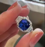 2.80 Ct Cushion Natural Blue Sapphire Diamond Proposal Ring14K solid white gold
