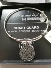 Alex & Ani US COAST GUARD Silver Tone Charm Bangle New w Tag Card &Box