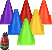 Soccer Cones,7 Inch Cones Sports Training Agility Field Marker Plastic Cones for Skating Basketball Football Practice Drills, Indoor Outdoor Activity Events Games Obstacle Course - 6 Colors-12 Pack