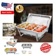 8 Quart Stainless Steel Chafing Dish Set with Foldable Frame & 3 Food Trays
