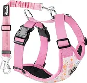 SlowTon Dog Car Harness with Seat Belts, 2 in 1 Safety Adjustable Dog Seat Belts for Cars with Clip and Buckle, Breathable Mesh Pet Vest Harness Seatbelts with Secure Elastic Buffer for Travel