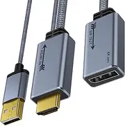 tunghey HDMI to DisplayPort Adapter 4K@60Hz (Not Bidirectional), (HDMI Male to DP Female) Converter Cable HDMI to DP 1.2 with USB Power for Monitor, PS4, High Speed, HDCP2.2 Compatible(20CM)