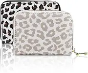 [KASESSS] Pack of 2 Men's PU Leather Card Wallet, Card Holder with 11 Compartments, Leopard Print Credit Card Holder for Women, Credit Card Holder with Zip (White, Black), White/Black, Universal,